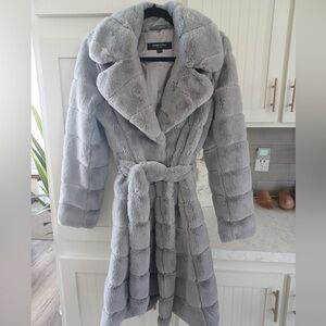 Kenneth Cole Gray Faux Fur Coat